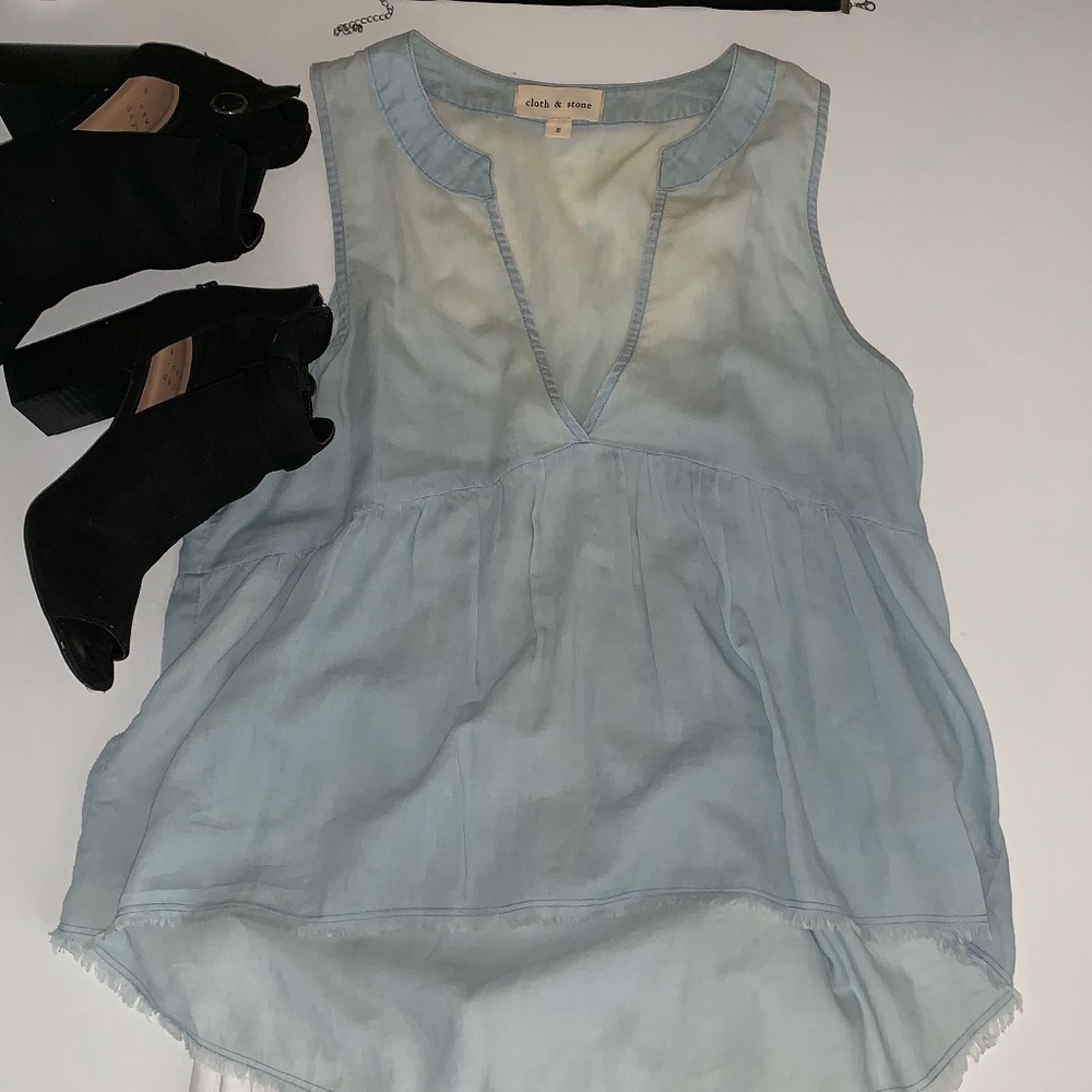 Sleeveless Denim V-Neck Blouse